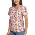 thumbnail image 2 of Honeii Rose Flowers Print Women's Classic V-Neck T-Shirt,Womens Fashion Tops,Stylish Everyday Top for Women, Casual Summer Spring Outfits Clothes-3X-Large, 2 of 5