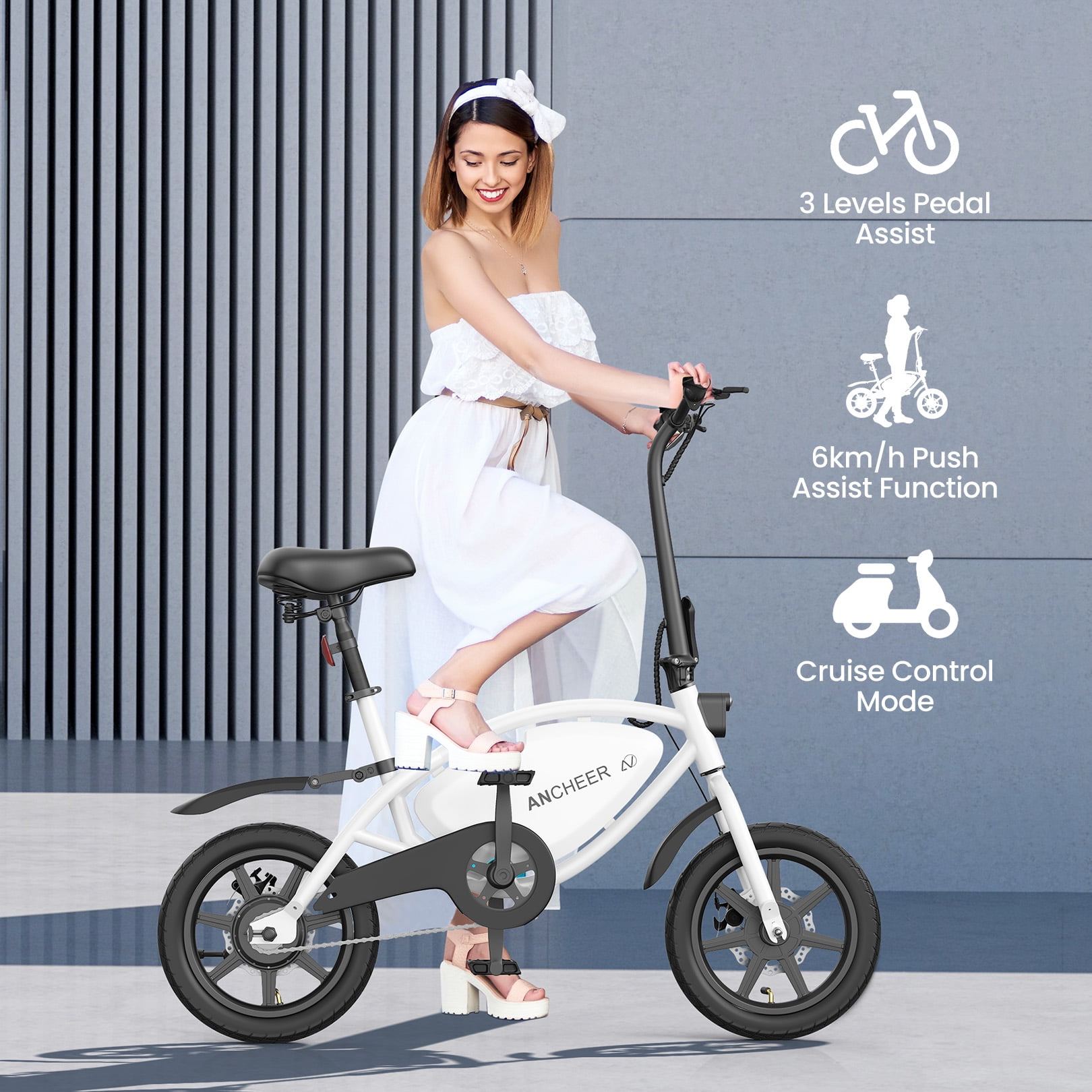 ANCHEER 14" Foldable Electric Bike for Adults, Peak 500W Electric Bicycles, 48V 374Wh City Commuter Cruiser Ebikes, 20MPH Compact Electric Mini Bike for Teens, LED Display, UL 2849