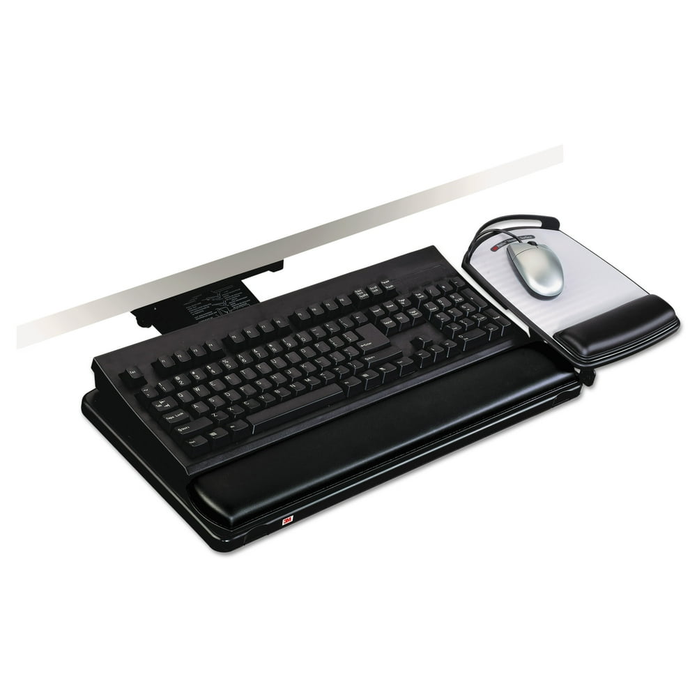 3M Positive Locking Keyboard Tray, Highly Adjustable Platform, 17 3/4" Track, Black Walmart