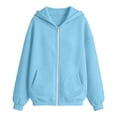thumbnail image 5 of Girls Full Zip Hooded Jacket, Solid Loose Zip Up Hoodie with Pockets, Spring Fall Long Sleeve Casual Outerwear Blue 15 Years, 5 of 9