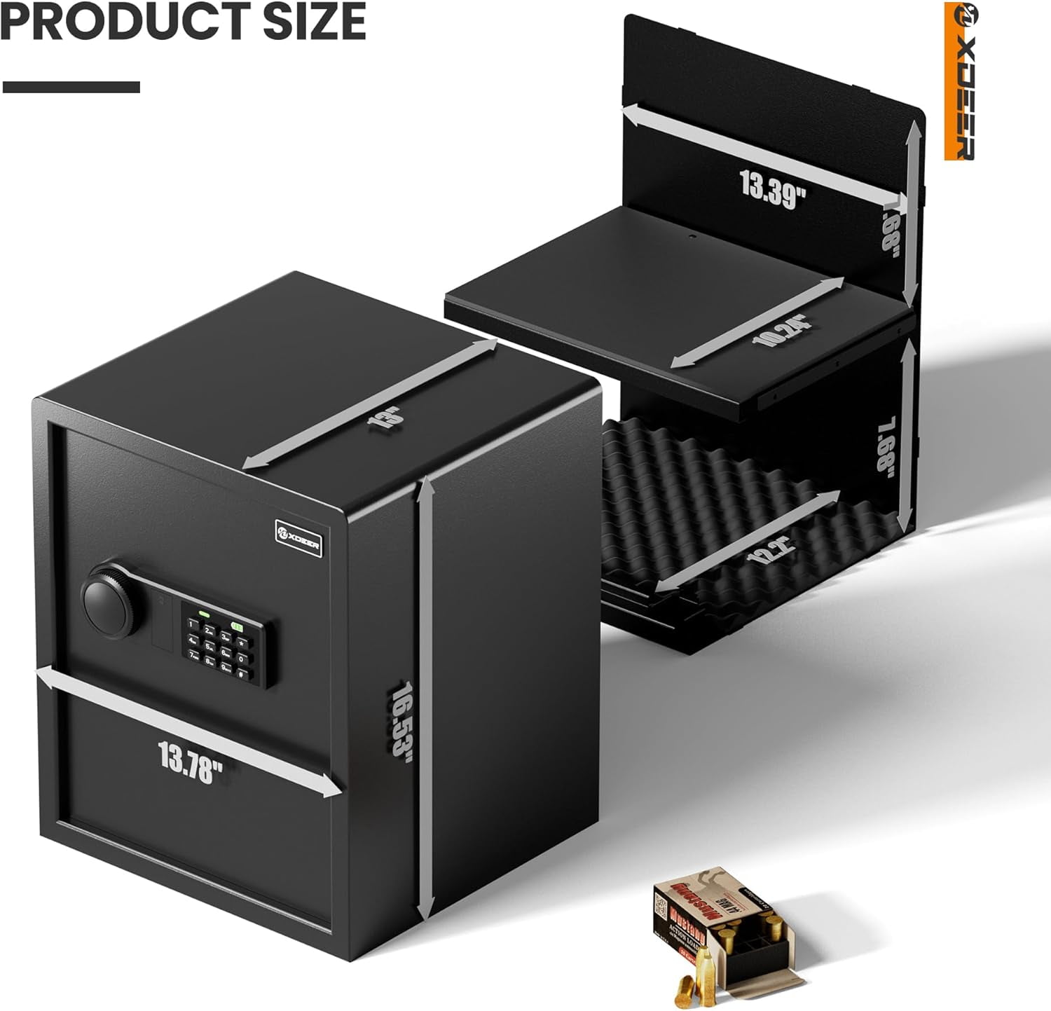 XDeer CS42E Lock Home Safe Box - (1.69 Cubic Feet) with Electronic Digital Keypad, Steel Construction for Money, Guns, Document Safe, and Personal Items - Secure Storage at Home or Office