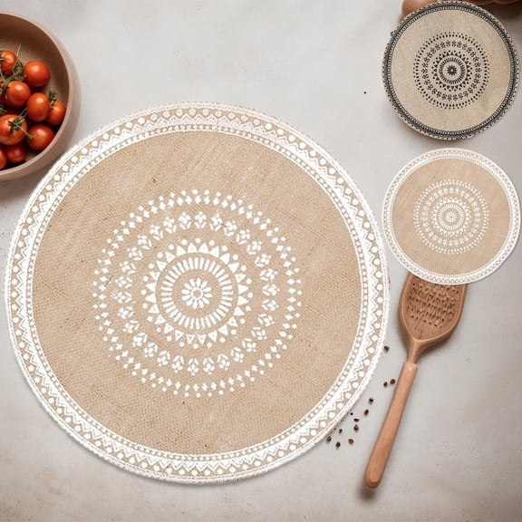 Jute Placemat Round | High-End Tassel Table Mat Black & White 15" | Heat Resistant Insulation | Geometric Woven Design | Durable Decorative Dining Accessory