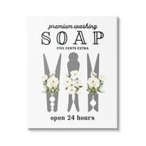Stupell Industries Floral Clothespin Silhouette Vintage Script Soap Signage Graphic Art Gallery Wrapped Canvas Print Wall Art, Design by Lettered and Lined