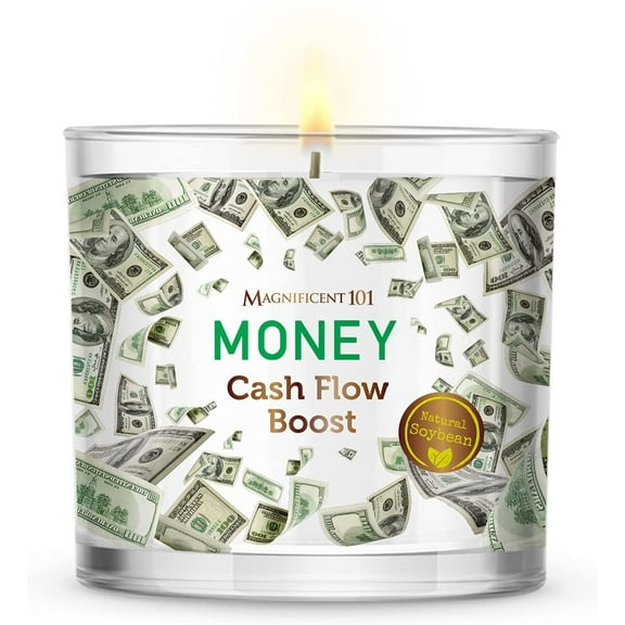 Magnificent 101 Money Cash Flow Boost Large Glass Candle 14oz With Sage, Woody & Earthy Scented