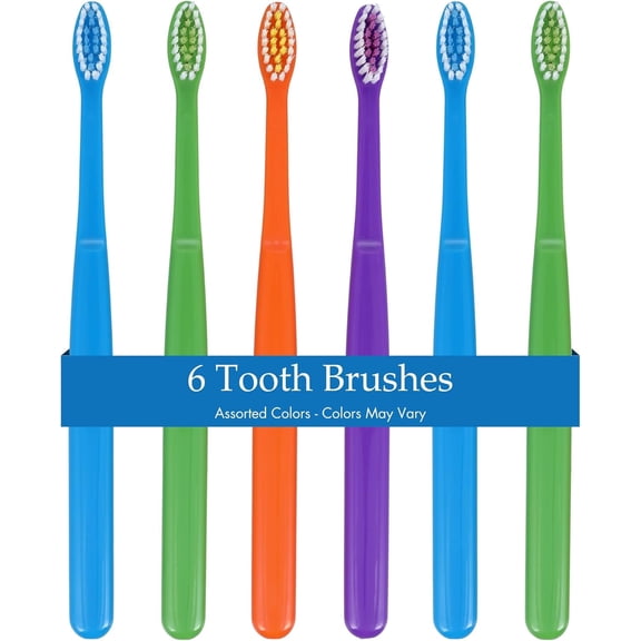 Henry Schein Acclean Youth Toothbrush – 28 Tuft, Diamond Compact Head, Assorted 4 Colors, Soft Bristles, Individually Designed for Kids - 6 Toothbrushes (Colors May Vary)
