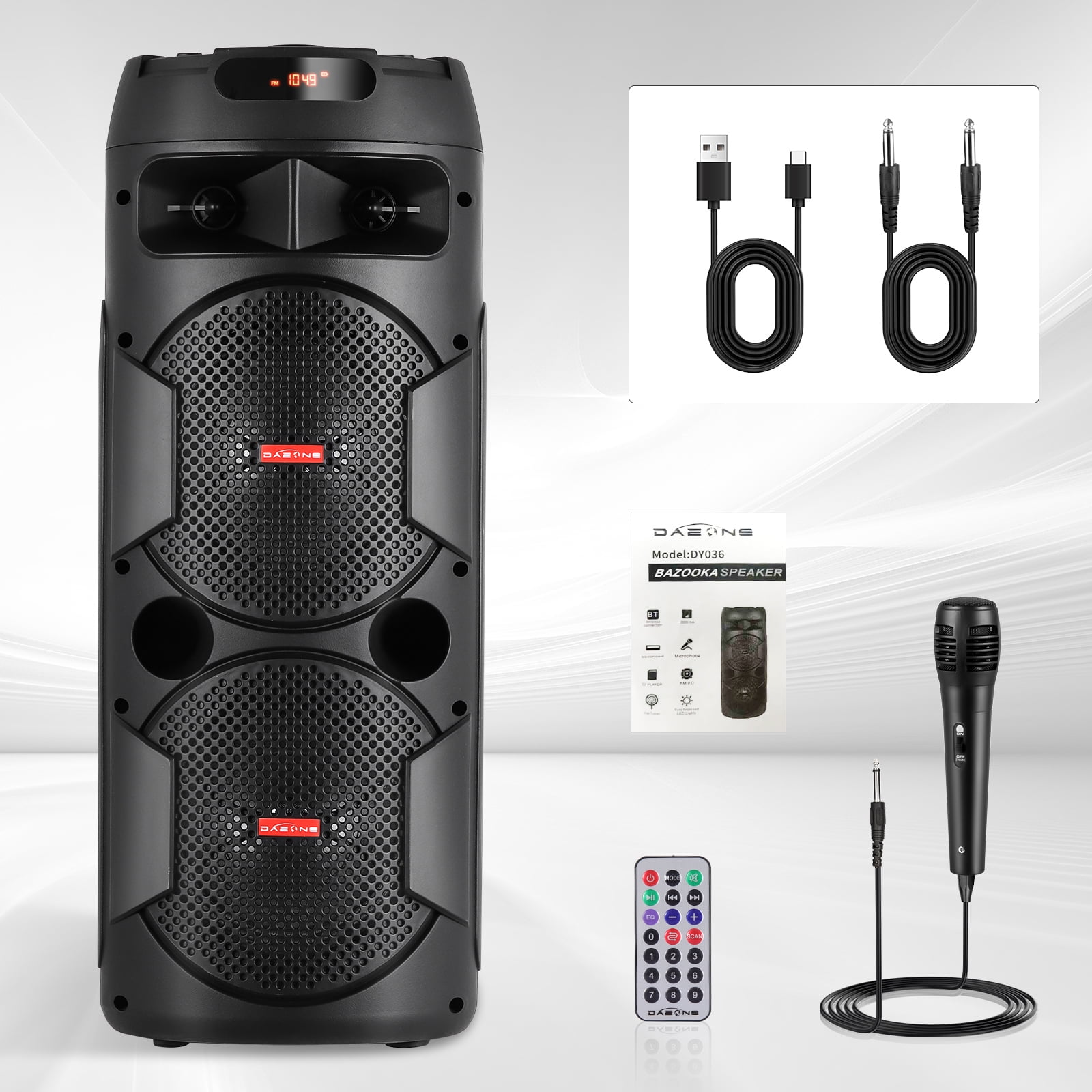 RIDWIND 4000W Peak Power Bluetooth Speakers Portable Wireless Speaker with Double 6.5 inch Subwoofer Heavy Bass,FM Radio, Microphone, Lights, Remote Control TWS Stereo Sound System Speaker