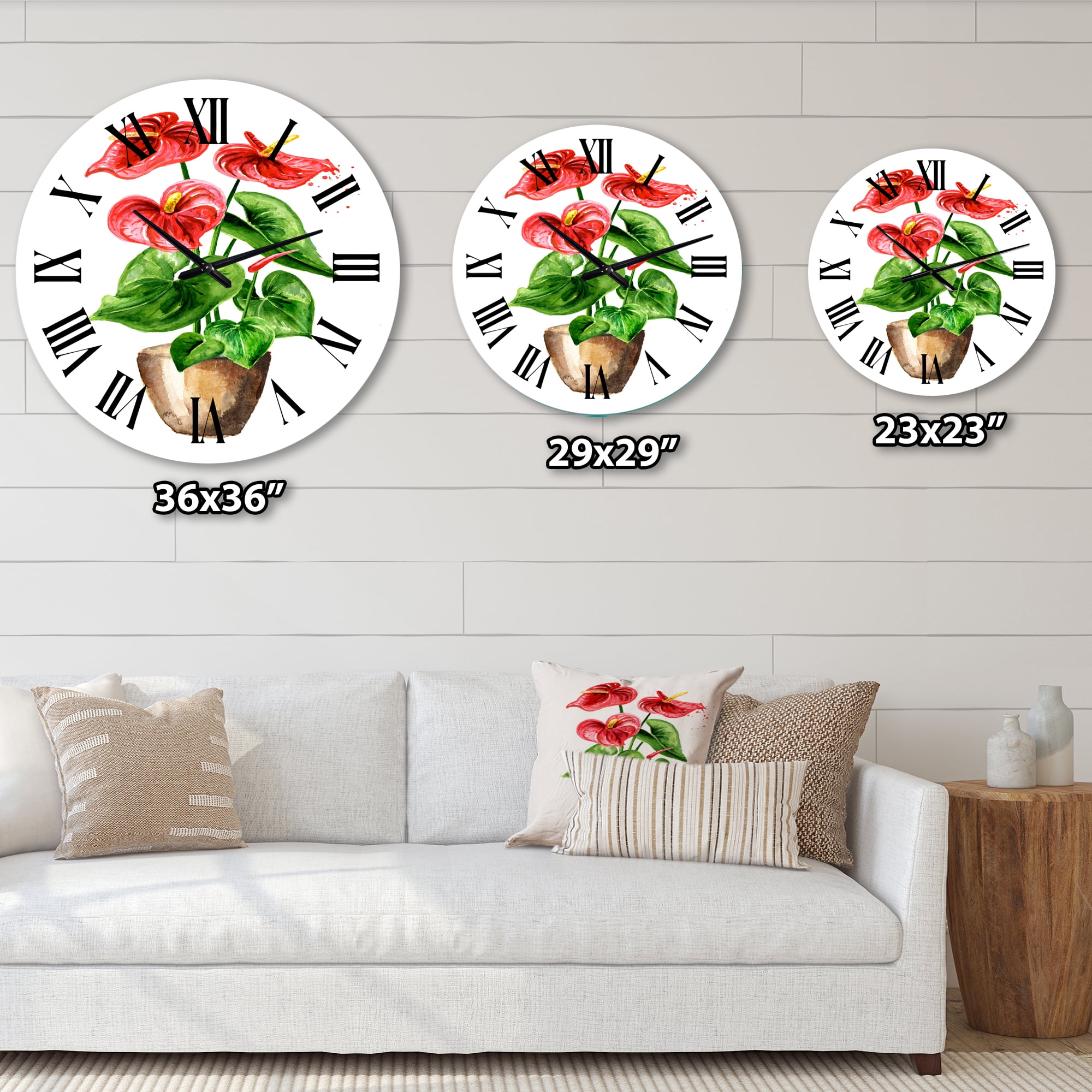 Designart 'Anthurium Tailflower Or Flamingo Flower In The Pot' Traditional Wall Clock