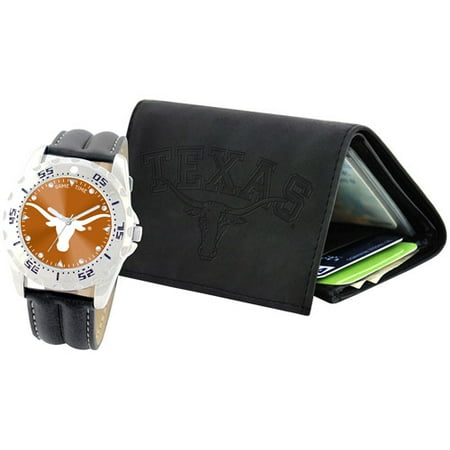 Men's NCAA University of Texas Longhorns Watch and Tri-Fold Wallet Set, Black