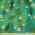 thumbnail image 2 of Ambesonne Tropical Fabric by the Yard Microfiber, Exotic Leaves Frangipani, 5 Yards, Dark Seafoam and Earth Yellow, 2 of 2