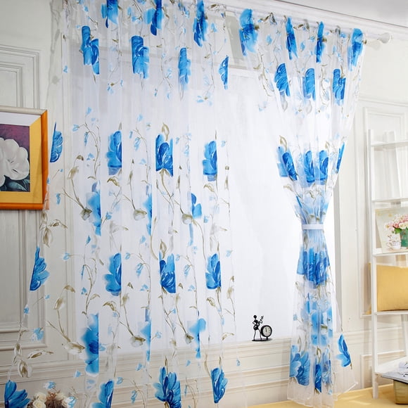 Cagogo Vines Leaves Curtain Panel, Sheer Voile Window Drape for Living Room Bedroom, Modern Floral Printed Scarf Valance for Door Window, Washable Light Filtering Curtain for Home Decor