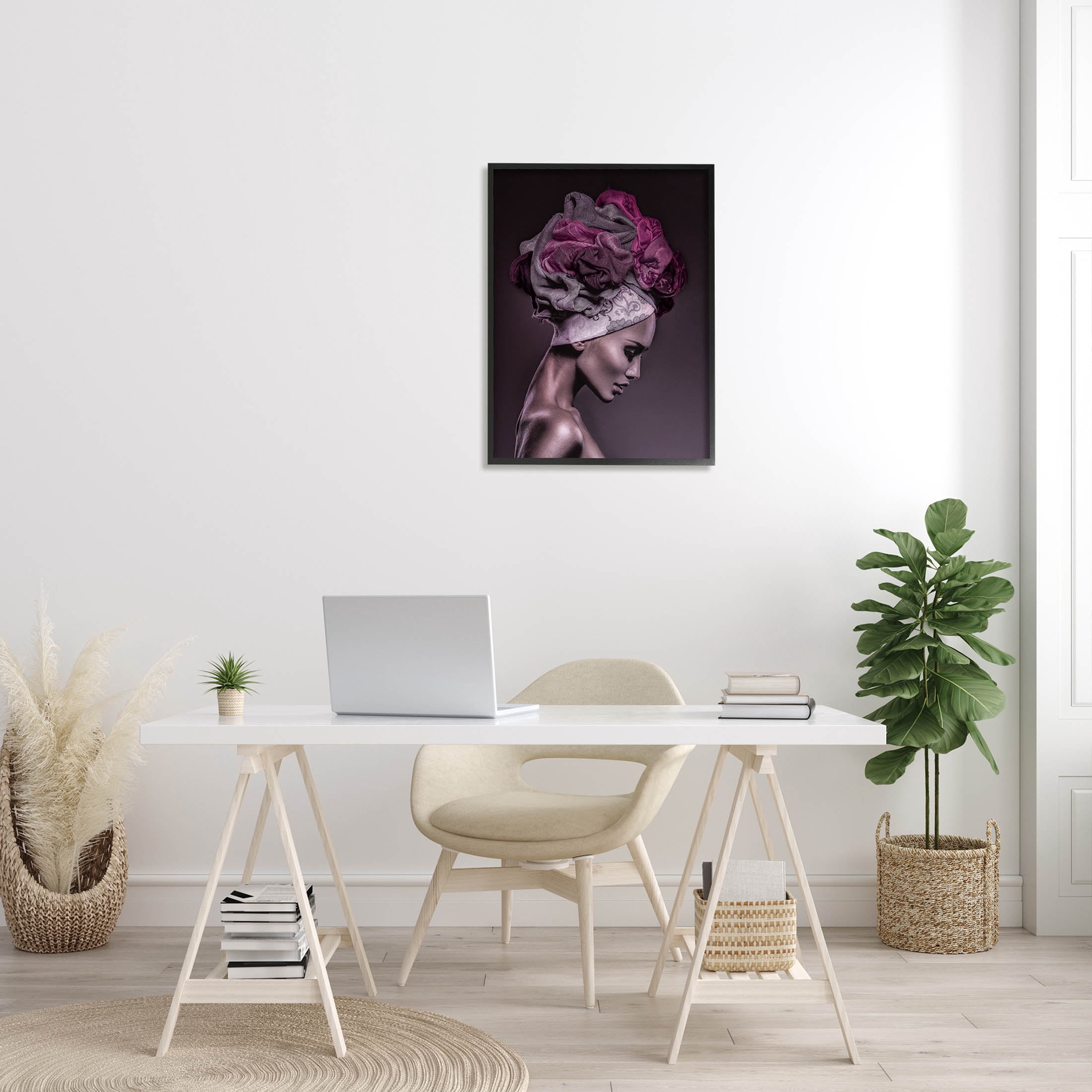 Woman Floral Headwrap Portrait Botanical & Floral Photograph Black Framed Art Print Wall Art