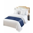 thumbnail image 2 of Bed Runner for Twin Size, Vintage Navy Blue Decorative Scarf Throws for Foot of Bed, Farmhouse Retro Dark Solid Color Linen Texture Luxury Bedding Protector Slipcover Bedrunners, 71 x 20 Inch, 2 of 6