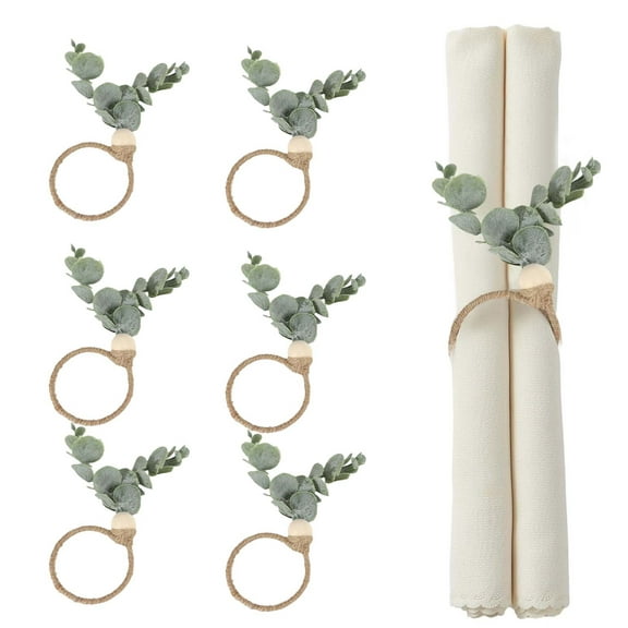 Iumwxz Set of 6 Leaf Napkin Rings with Faux Leaves Rope for Christmas Thanksgiving Wedding Table Decor Boho Holiday Dining Spring Easter Party Accents