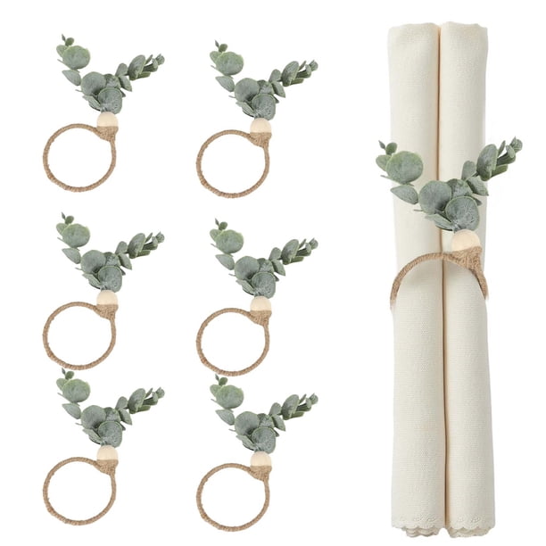 Decoración del hogar, decoración de habitaciones, decoración de paredes. Juego de 6 servilleteros de primavera y Pascua. Servilleteros de hojas. Servilleteros bohemios. Servilleteros con cuentas de ma