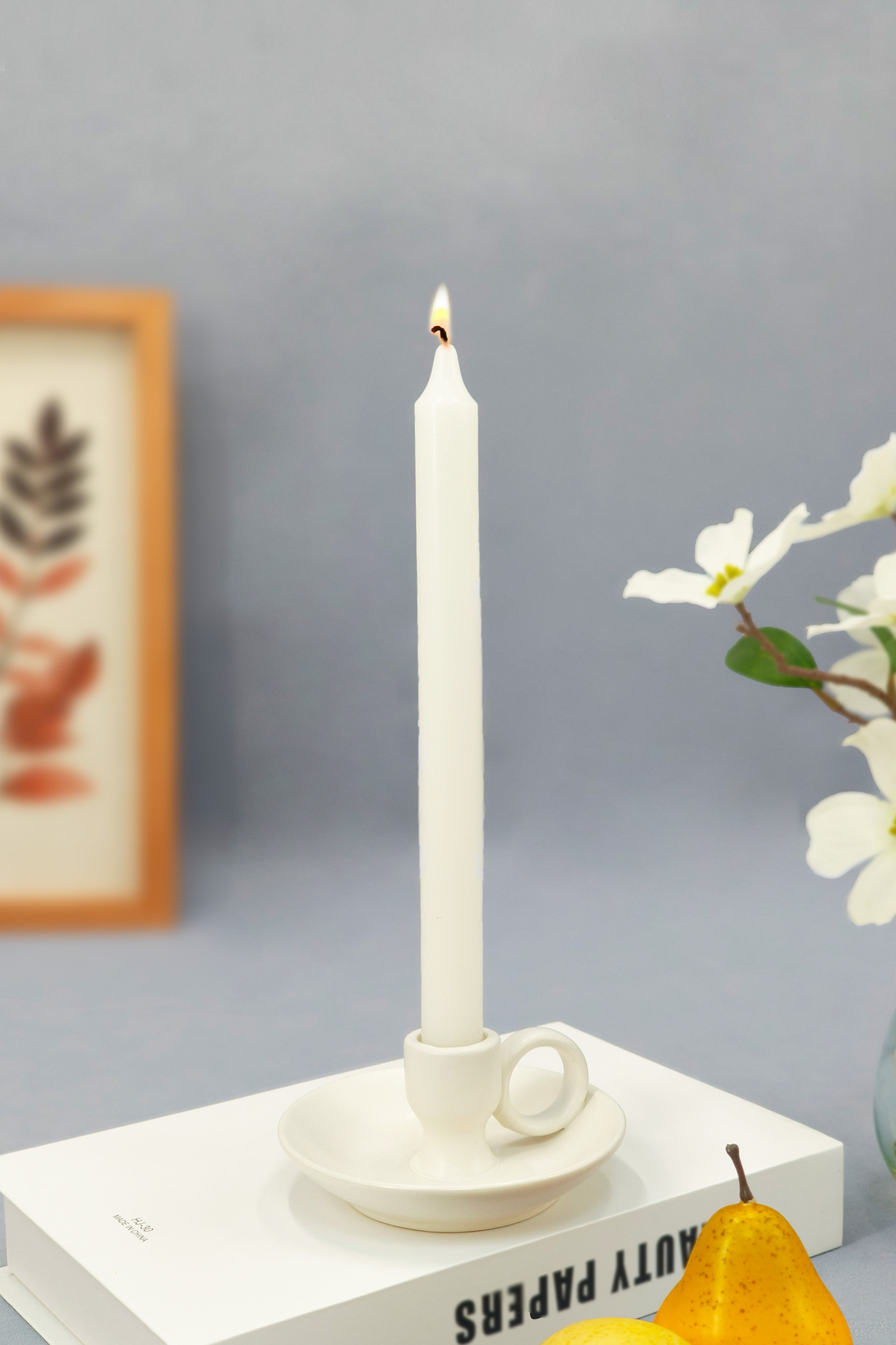 Mainstays White Ceramic Taper Candle Holder, Indoor