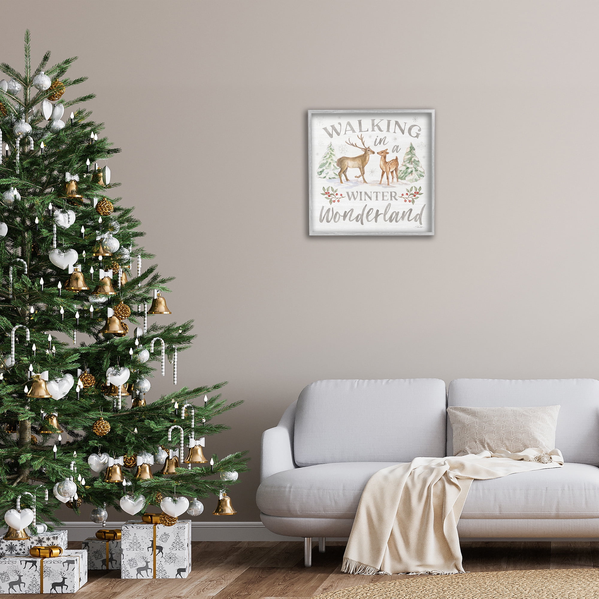 Stupell Industries Winter Wonderland Snow Scene Holiday Painting Gray Framed Art Print Wall Art, 24 x 24