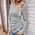 thumbnail image 2 of XuJwPNcy Women's Long Sleeve Shirts Casual V Neck Ribbed Knit Irregular Hem Blouses Tops Fashion Basic Tee Tops, 2 of 5