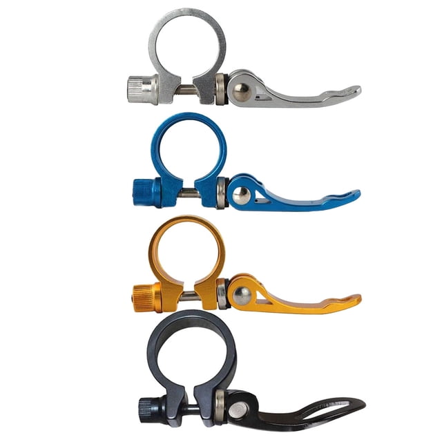 BRIGHTFUFU 4 piezas de bicicleta de bicicleta de aluminio de 31,8 mm, abrazadera de tija de sillín de liberación rápida, accesorio de bicicleta (negro, amarillo, plata, azul)