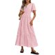thumbnail image 1 of Vestido largo PRETTYGARDEN 2025, verano, cuello en V, ojales, rosa, 1 of 8