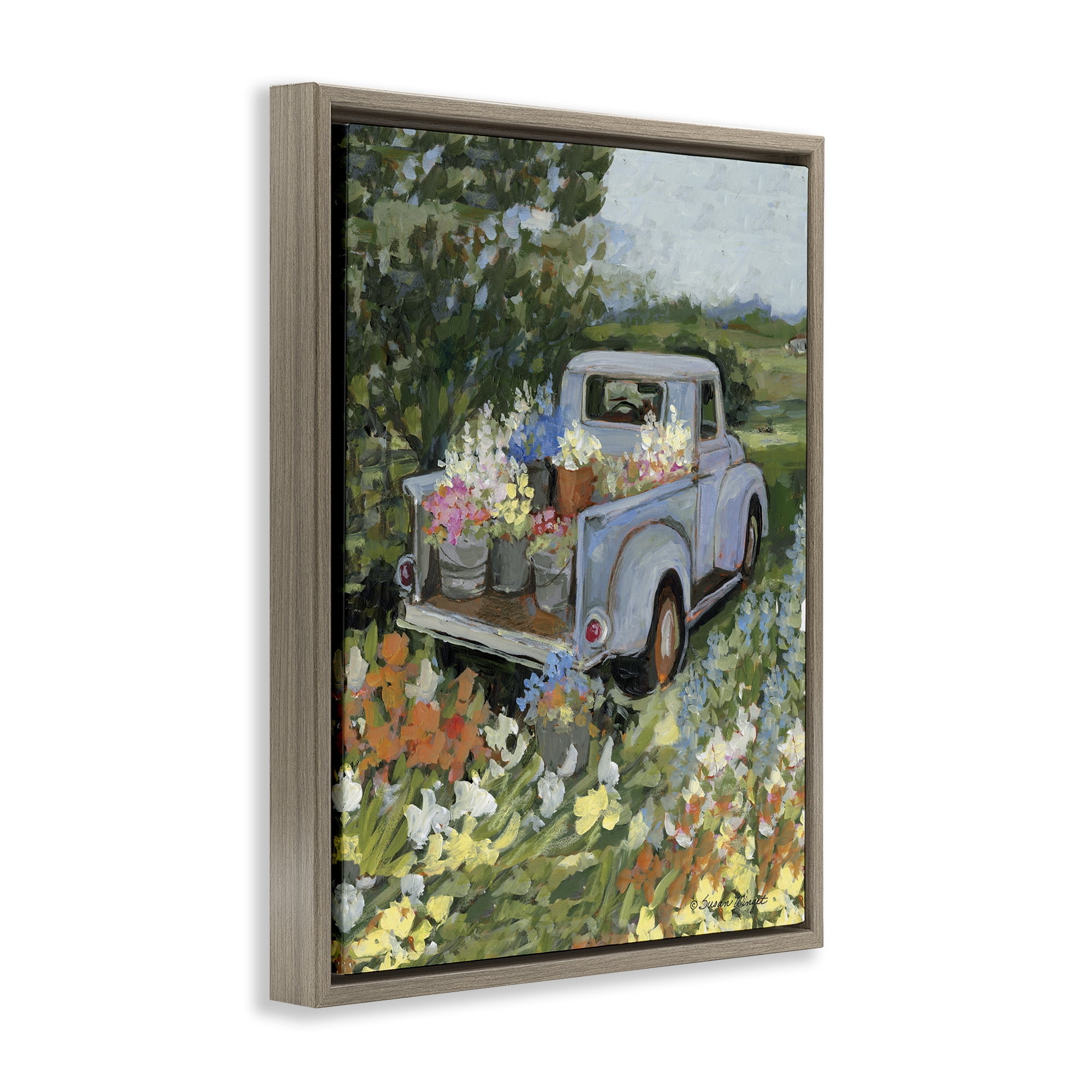 Stupell Industries Truckin' Field with Flowers Brown Framed Floater Canvas Wall Art, design by Susan Winget