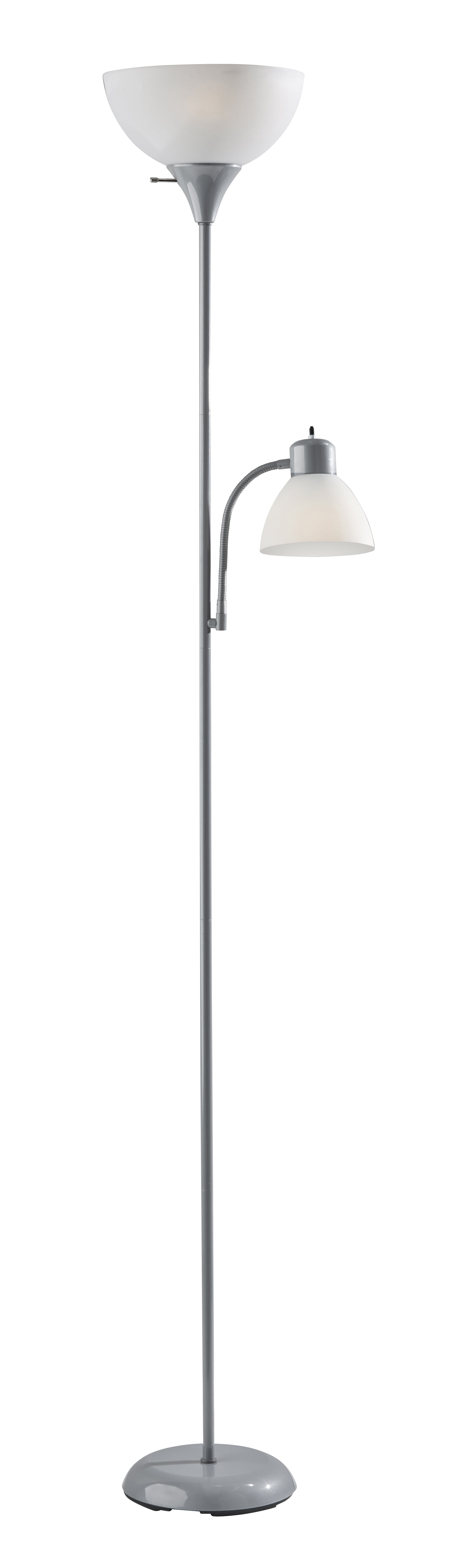Mainstays 72'' Combo Floor Lamp with Adjustable Reading Lamp, Silver, Metal Material