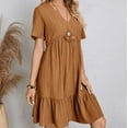thumbnail image 4 of Summer Dresses for Women Vacation Short Sleeve v Neck Mini T Shirt Dress Pleated Ruffle Flowy Beach Sundresses, 4 of 4