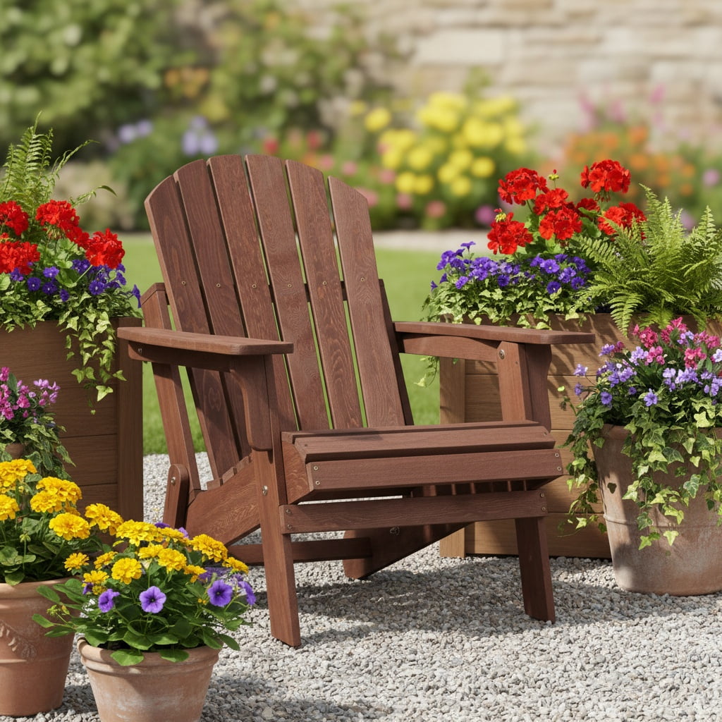 Oversize Wooden Outdoor Folding Adirondack Chair with Pre-Assembled BackRest & Seat Board, Wood Patio Chair for Garden Backyard Porch Pool Deck Firepit