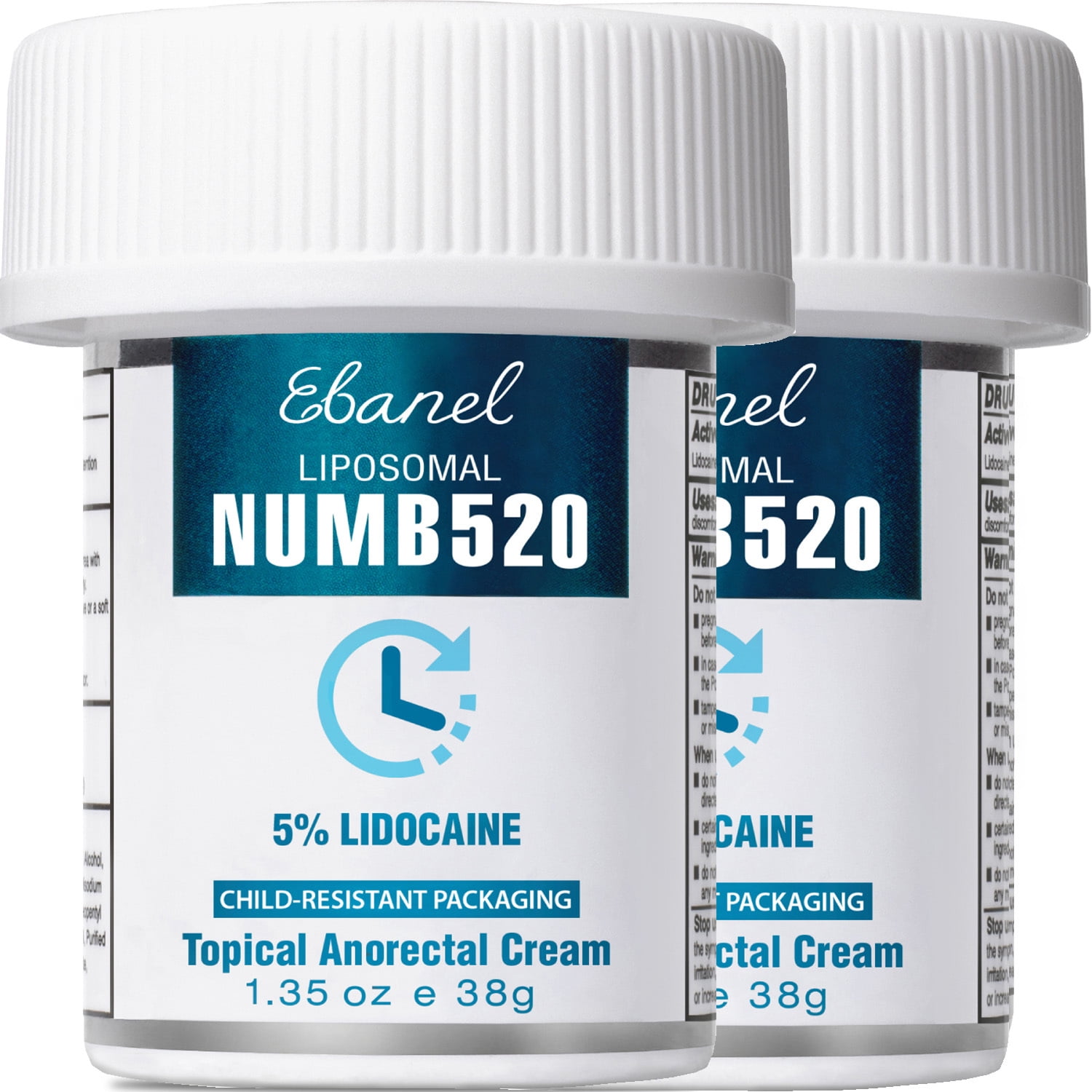 Ebanel 5% Lidocaine Numbing Cream Numb520 Anesthetic Pain Relief 1.35oz 2-Pack