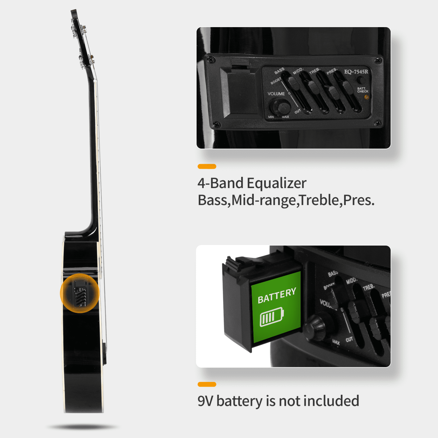 Hassch 4 String Electric Acoustic Bass Guitar with 4-Band Equalizer, Bag and Strap, Beginners Bass with Cable, Plectrum and Wrench Adjustment Tool, Black