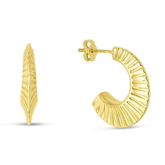 Floreo 14k Yellow Gold 19mm Graduated Scalloped Pointed Half Hoop Earrings