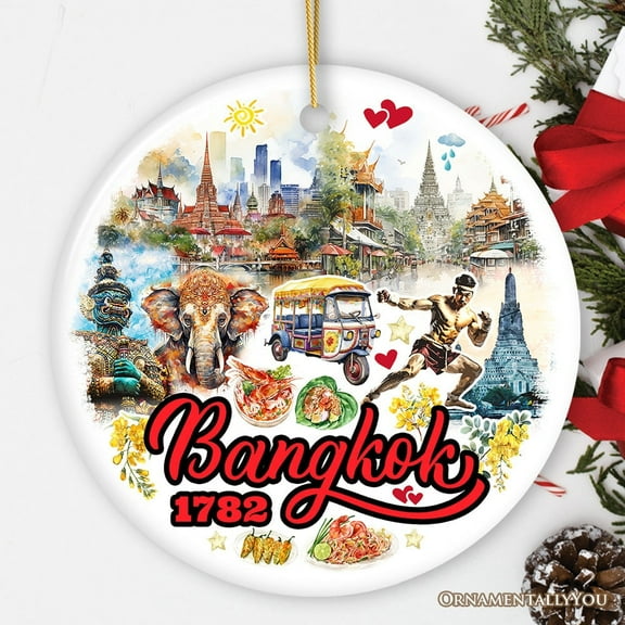 Lively Bangkok City Artistic Ceramic Ornament, Thailand Souvenir and Christmas Decor Keepsake