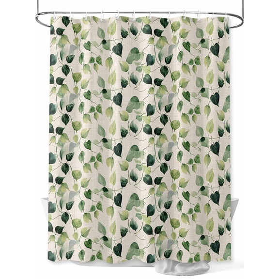 Fsddascl Green Leaves Shower Curtain Set - 72" x 78" Washable Bathtub Curtain with 12 Hooks, Spring Watercolor Abstract Plants Waterproof Fabric Stall Shower Curtains for Bathroom/Bathtub Décor