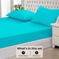 thumbnail image 3 of Fitted Sheet + Pillowcase Set 800 Thread Count 100% Egyptian Cotton 3-Piece ( 1-Fitted + 2-Pillowcase ) Queen Size (60" x 80") Inch 18-Inch Deep Pocket, All-Around Elastic Turquoise Stripe, 3 of 6