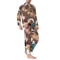 thumbnail image 2 of Fuzoiu Playful Cat Print Men's Long-Sleeved Pajama,Lounge Button Down Nightwear,Mens Notch Collar Pajama Set -X-Large, 2 of 7