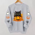 thumbnail image 6 of Cute Halloween Sweatshirt Women Black Cat Pumpkin Sleeve Graphic Print Crew Neck Long Sleeve Pullover Oversized Fleece Lined Fall Top for Spooky Season Holiday Party and Casual Outfits, 6 of 8