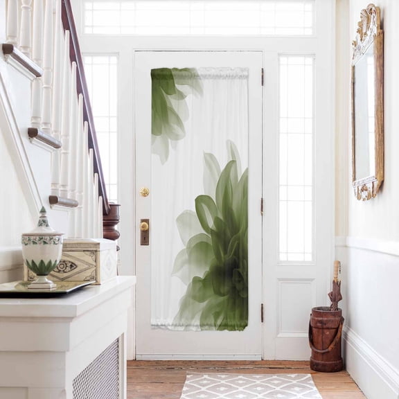 Sage Green Door Curtains for Door Window, French Sidelight Front Back Door Curtains With Tieback, Boho Modern Floral Abstract Ombre Leaf White Kitchen Rod Pocket Drapes Panel, 54"x72"