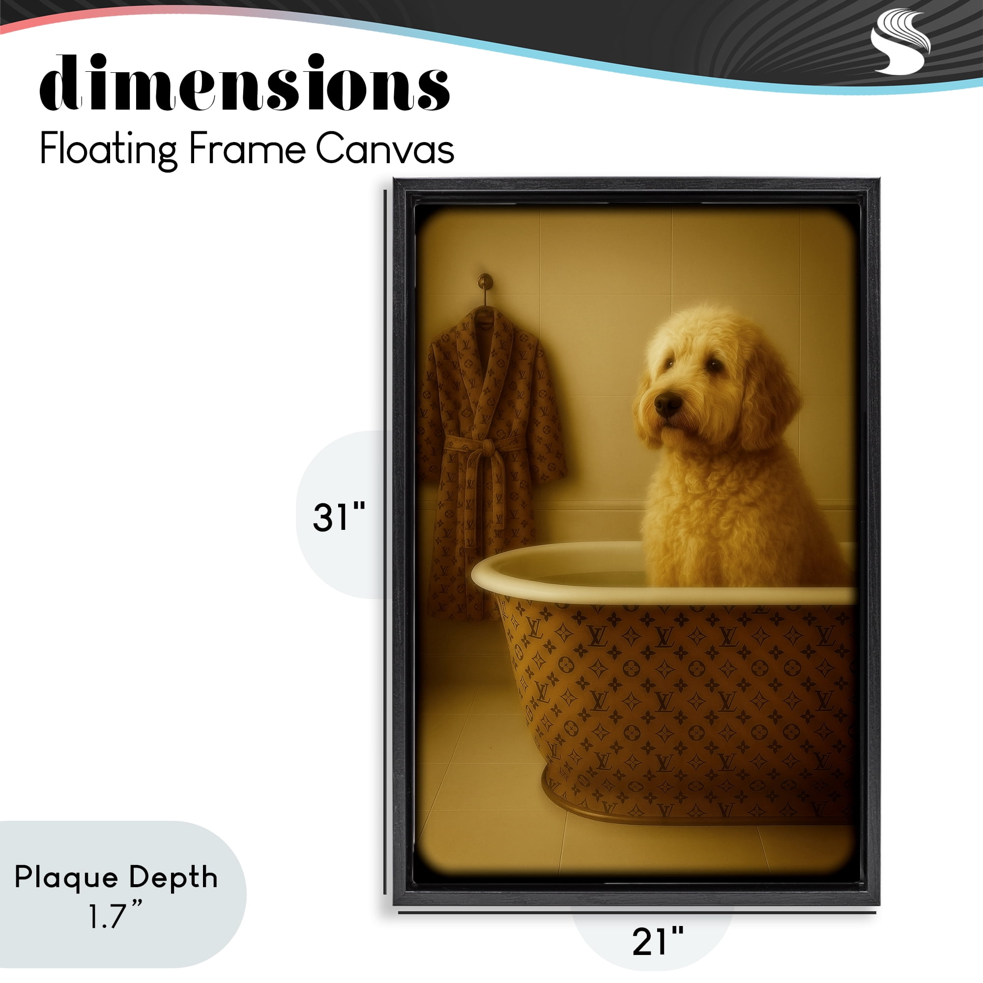 Stupell Industries Couture Dog in Luxury Tub Black Framed Floater Canvas Wall Art, design by Grotto Studios