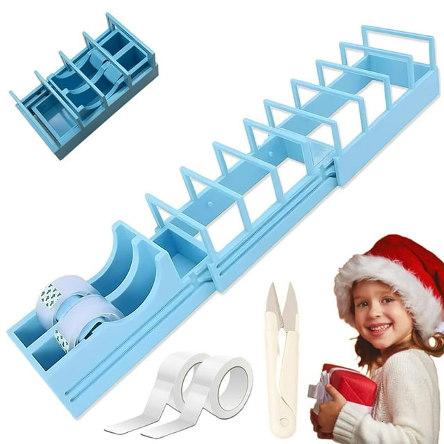 Fast Tape Dispenser for Crafts & Gift Wrapping - 18 Strips in Seconds - Design, Blade-Free, Compact & Heavy-Duty - Works with Standard, Washi, Double-Sided Tape (Blue)