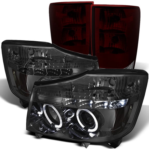 AKKON - For 2004-2015 Titan Smoked Dual LED Projector Headlights Dark Red Tail Light Lamp