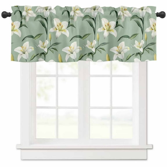 Sage Green Flowers Valances for Windows Farmhouse Kitchen Curtains Valances Rod Pocket Valance Curtains for Kitchen Windows Spring Floral Botanical Window Valances for Bathroom Bedroom 42"x12"