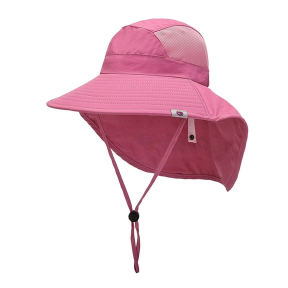 Huowey Boys Kids Sun Hats Solid Sun Hat Adjustable Wide Brim Bucket Hats With Neck Flap For Kids Toddler Beach Fishing Hat,Pink,One Size
