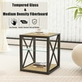 thumbnail image 5 of 1 piece Modern End Table Nightstand for Bedroom & Living Room, Tempered Glass&Natural Wood MDF Top , Industrial Style Side Table, 5 of 10