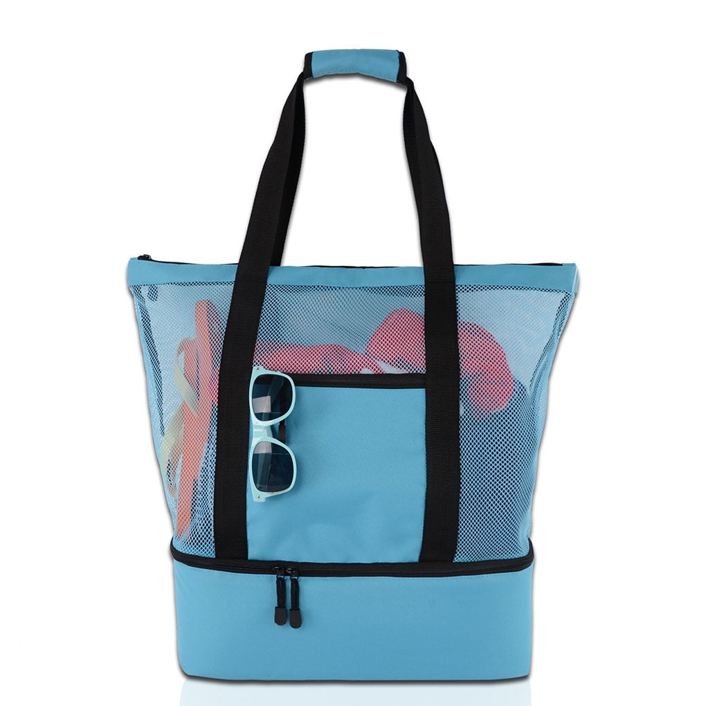 Machinehome Beach Bag Mesh Tote Handbag with Insulated Cooler Bag ...