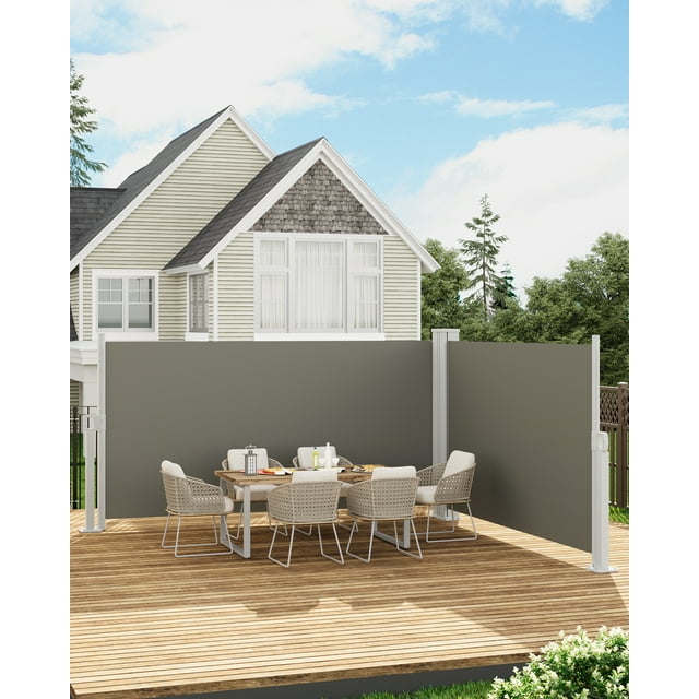Auvent Rétractable Double Face – Écran de Clôture d'Intimité Extérieur pour Patio, Terrasse et Jardin – Polyester Résistant à la Pluie et aux UV 280 G/m2 – Séparateur Pliant, Installation Facile – Gris, 71x236 Pouces