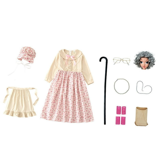 Disfraz de Anciana para Niños Kit de Traje de Abuela para Eventos Temáticos , 110cm