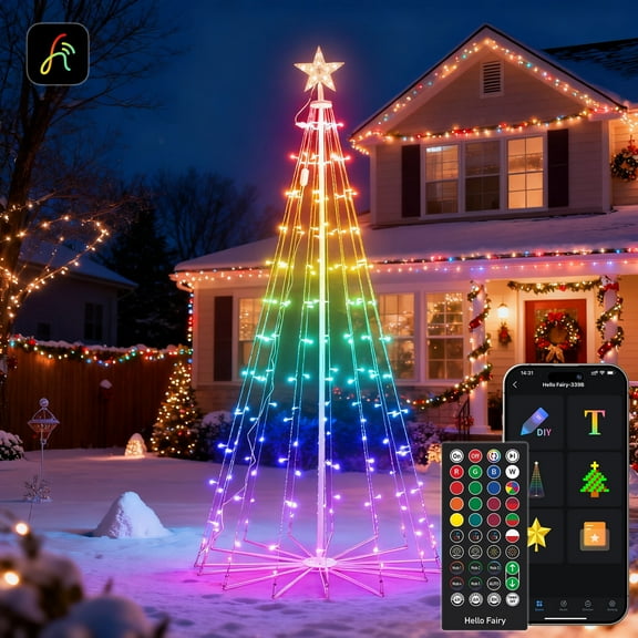 8-ft Smart Pre-lit Christmas Cone Tree with Programmble Fairy LED Lights