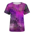 thumbnail image 6 of Fesfesfes Womens Basics Top Women Funny Printed Geometric Dazzling Casual Fashion Short Sleeve Tops Blouse Gym Clothes for Women M(US:6), 6 of 8