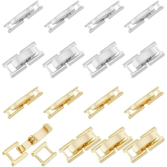 16pc Fold Over Jewelry Clasp 2 Sizes Watch Band Clasps 24k Gold Plated Silver Brass Watch Clasps Jewelry Extender Clasp for DIY
