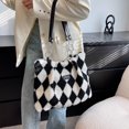 thumbnail image 3 of Bolsa Bolso de hombro grande con diseño de tablero de ajedrez de felpa para mujer (negro) Tmvgtek Para estrenar, 3 of 9