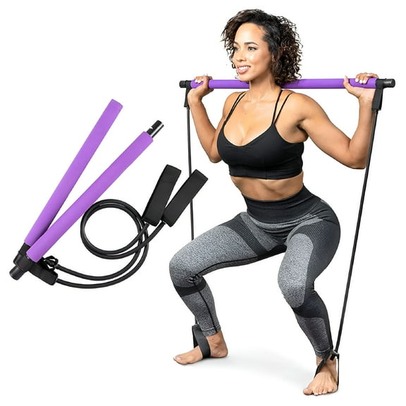 BESTSKY Pilates Bar with Resistance Band, Portable Resistance Band and Toning Bar Yoga Pilates Equipment Exercise Stick, Purple